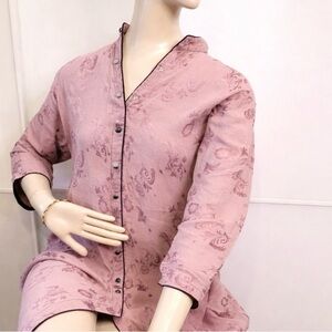 NWOT Pakistani Kurta Lavender Purple Floral Button Down Tunic Modest Wear Sz M/L